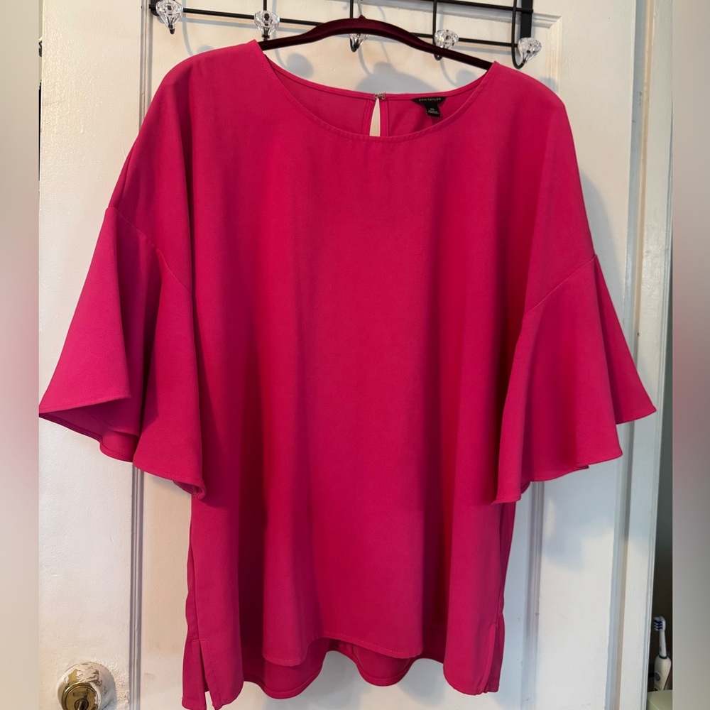 Ann Taylor Vibrant Pink Flutter Sleeve Blouse